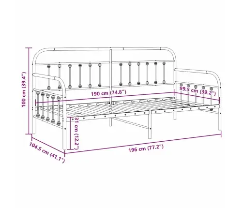 Gultas Rāmis Melns 100X190 Cm Tērauds Vidaxl