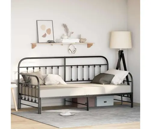 Dienas Gultas Rāmis Ar Izvelkamo Gultu Melnā Krāsā 90X190 Cm No Tērauda Vidaxl