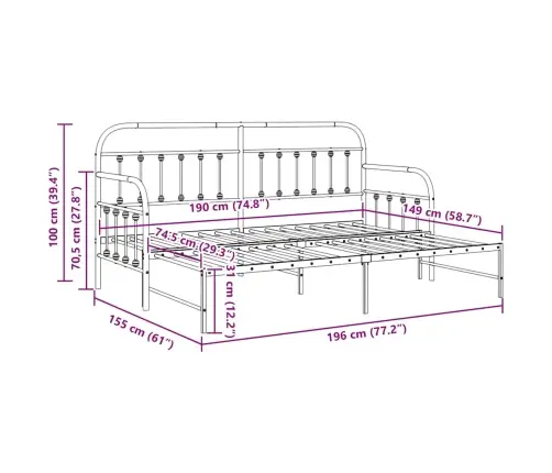 Voodiraam Valge 75 X 190 Cm Pulbervärvitud Teras