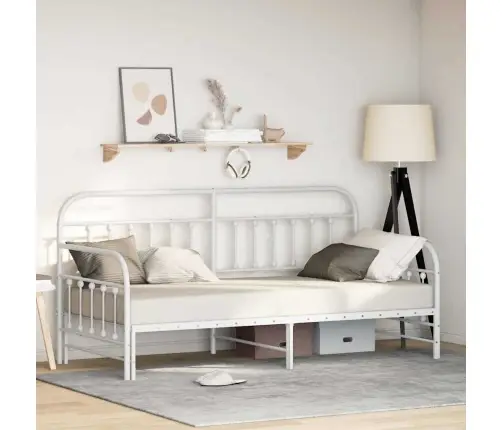 Dienas Gultas Rāmis Ar Izvelkamu Gultu Balts 90X200 Cm Tērauds Vidaxl