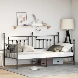 Dienas Gultas Rāmis Ar Galvas Klāju Melna 90 X 200 Cm Tērauds Vidaxl