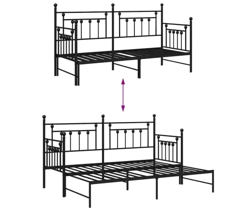 Dienas Gulta Ar Izvelkamo Gultu Melna 75X190 Cm Tērauds Vidaxl