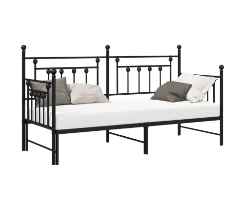 Dienas Gulta Ar Izvelkamo Gultu Melna 75X190 Cm Tērauds Vidaxl
