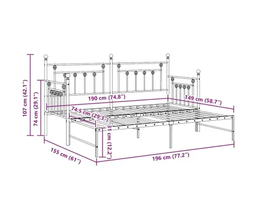 Dienas Gulta Ar Izvelkamo Gultu Melna 75X190 Cm Tērauds Vidaxl