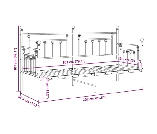 Dienos Lovos Rėmas Su Galvūgalio Balta 80 X 200 Cm Plienas