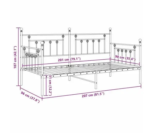 Voodiraam Valge 90 X 200 Cm Teras
