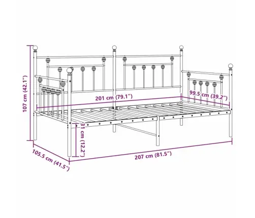 Dienas Gulta Rāmis Balts 100X200 Cm Tērauds Vidaxl