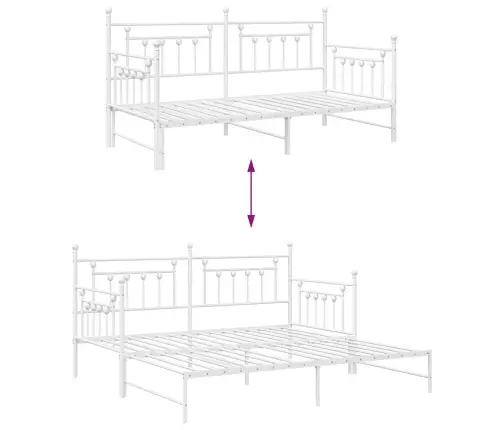 Dienas Gultas Rāmis Ar Izvelkamo Gultu Balts 100X200 Cm Tērauds Vidaxl