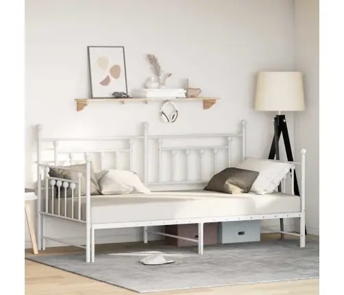 Dienas Gultas Rāmja Komplekts Ar Trundle Balts 107X203 Cm Tērauds Vidaxl
