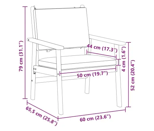 Dārza Krēsli 2 Gab. Ar Spilveniem Cietā Akācijas Koks Vidaxl
