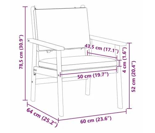 Dārza Krēsli 2 Gab. Ar Spilveniem Cietais Akācijas Koks Vidaxl