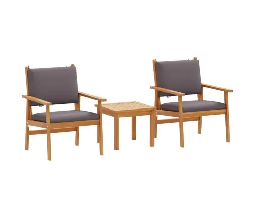 3 Daļu Dārza Bistro Komplekts Ar Spilveniem Cietā Akācijas Koka Vidaxl