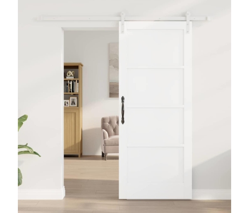 Bīdāmās Durvis Ar Piederumiem Baltas 83X202 Cm Cietā Priedes Koka Vidaxl
