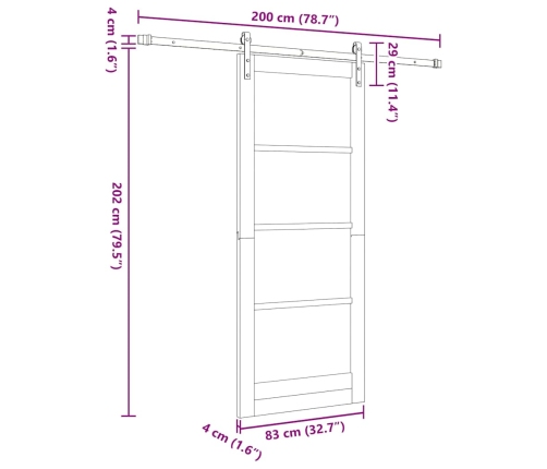 Bīdāmās Durvis Ar Piederumiem Baltas 83X202 Cm Cietā Priedes Koka Vidaxl