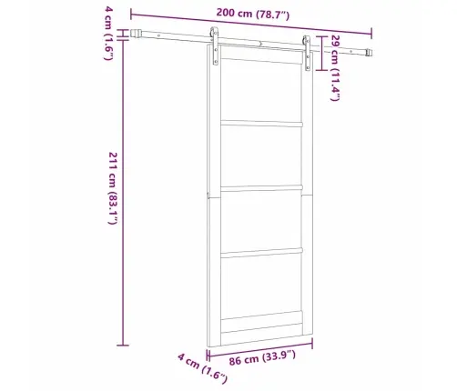 Vidaxl Bīdāmās Durvis Ar Aparatūru 86X211 Cm Solidais Priežu Koks