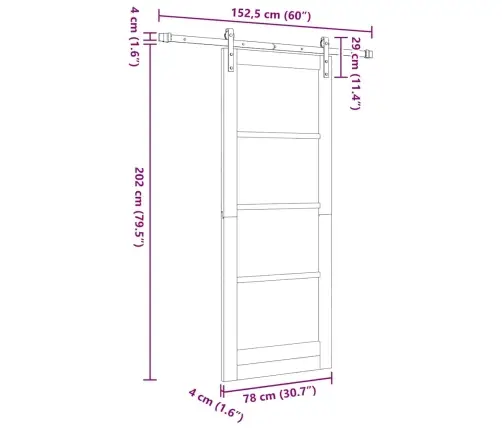 Slankiojančios Durys Natūralios Ir Juodos Spalvos 78 X 202 Cm