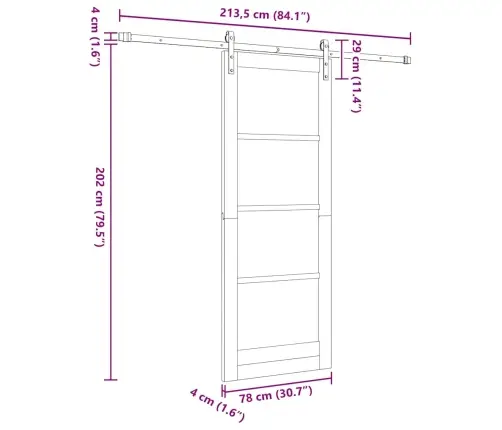 Bīdāmās Durvis Ar Aparatūras Komplektu 78X202 Cm Masīvkoka Priedes Vidaxl