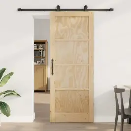 Bīdāmo Durvju Komplekts Dabīga Un Melna 83 X 211 Cm Vidaxl