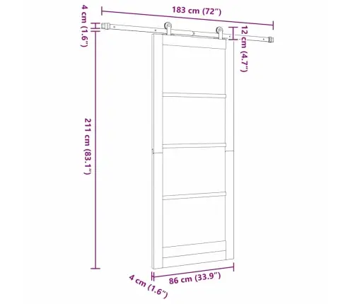 Bīdāmās Durvis Ar Aparatūras Komplektu 86X211 Cm Cieta Koka Priede Vidaxl
