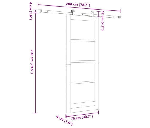 Bīdāmās Durvis Ar Aparatūru 78X202 Cm Cieta Koka Priede Vidaxl