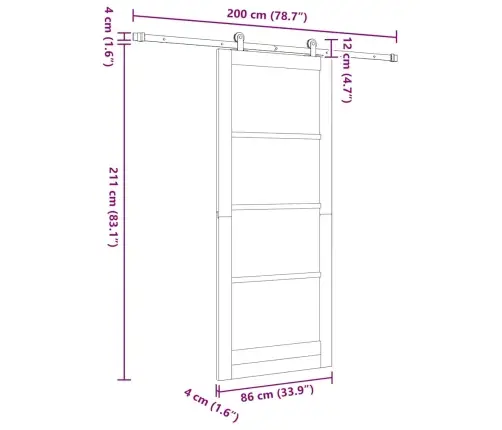 Bīdāmās Durvis Ar Aparatūras Komplektu 86X211 Cm Masīvkoka Priedes Vidaxl