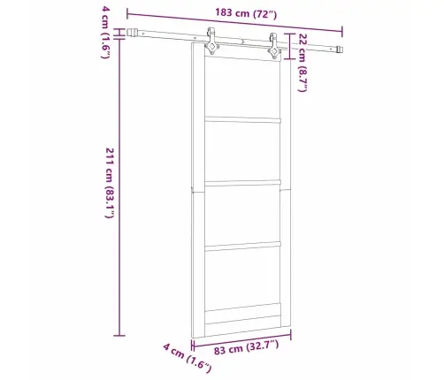 Bīdāmās Durvis Ar Aparatūras Komplektu 83X211 Cm Cieta Priede Vidaxl