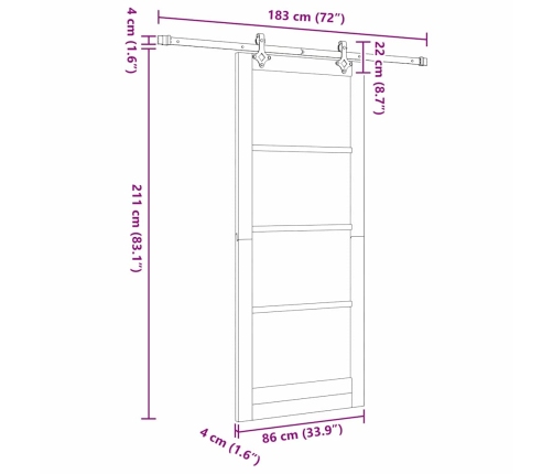 Bīdāmās Durvis Ar Aprīkojuma Komplektu 86X211 Cm Masīvas Priedes Koks Vidaxl