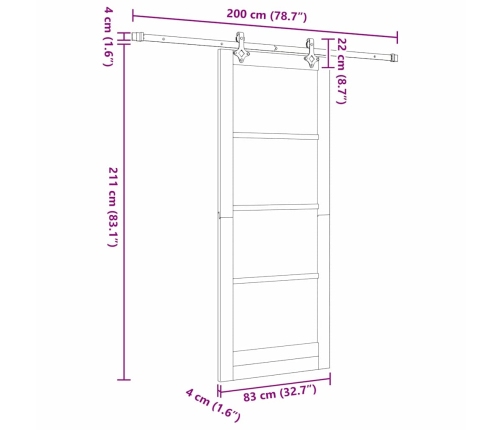 Bīdāmās Durvis Ar Aparatūras Komplektu 83 X 211 Cm Kvalitatīvs Priedes Koks Vidaxl