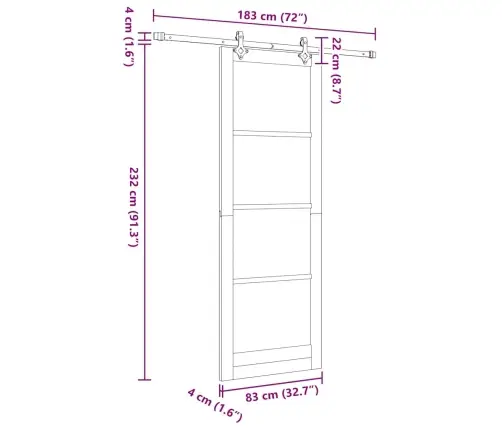 Bīdāmās Durvis Ar Aparatūras Komplektu 83X232 Cm Masīvkoka Priede Vidaxl