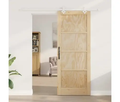 Bīdāmās Durvis Balts 83 X 211 Cm Cieta Priedes Koks Un Tērauds Vidaxl