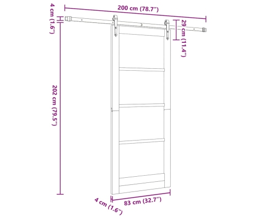 Bīdāmās Durvis Ar Aparatūras Komplektu 83X202 Cm Cietā Koka Priede Vidaxl