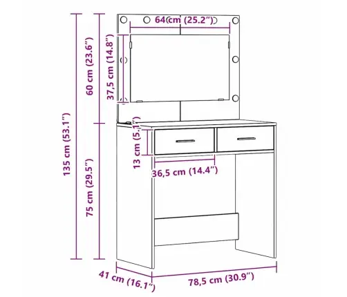 Kosmetinis Staliukas Su Stalčių Betono Pilka 78.5 X 41 X 135 Cm
