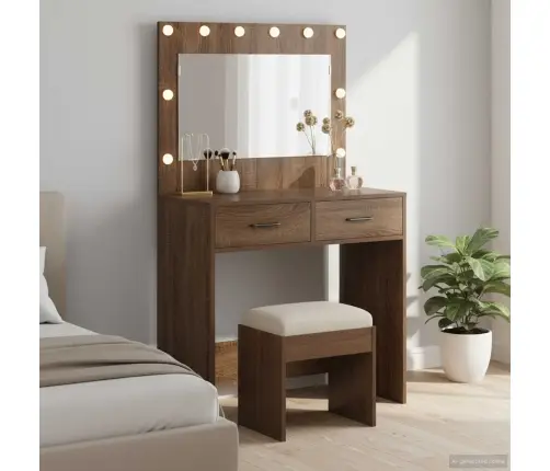 Grima Galds Ar Led Gaismām Brūns Ozols 78,5X41X135 Cm Vidaxl