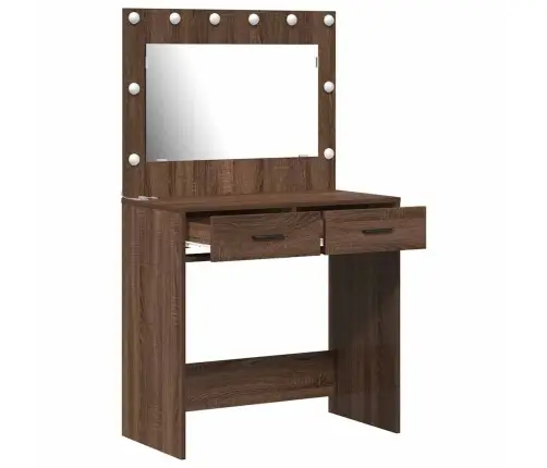 Grima Galds Ar Led Gaismām Brūns Ozols 78,5X41X135 Cm Vidaxl