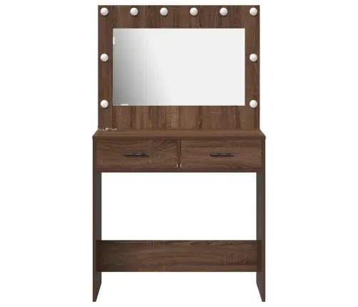 Grima Galds Ar Led Gaismām Brūns Ozols 78,5X41X135 Cm Vidaxl