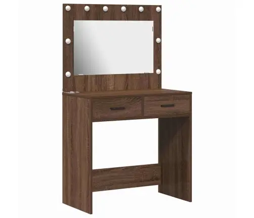 Grima Galds Ar Led Gaismām Brūns Ozols 78,5X41X135 Cm Vidaxl