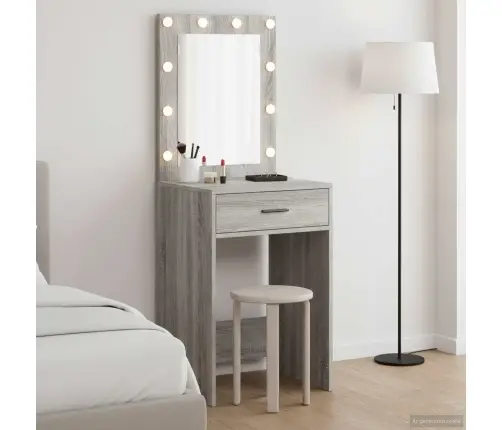 Kosmētikas Galds Ar Led Gaismiņām Pelēks Sonoma 50X41X135 Cm Vidaxl