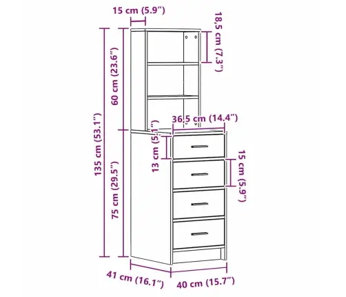 Kõrgushein Sahtliga Must Tamm 40 X 41 X 135 Cm Tehispuit