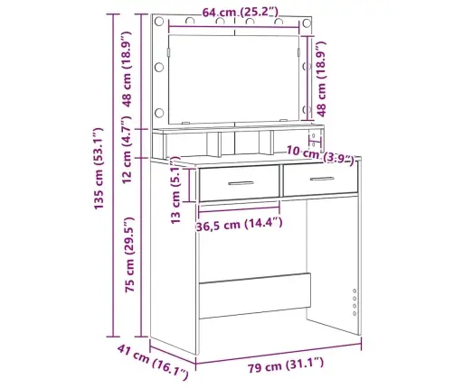 Tualetes Galdiņš Ar Led Gaismām Dūmota Ozola 79X41X135 Cm Vidaxl