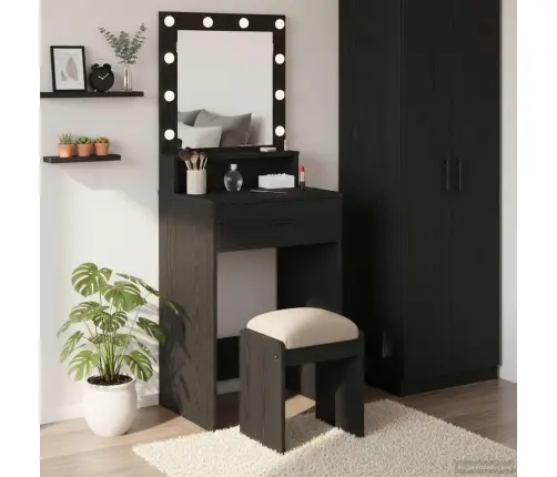 Kosmētikas Galdiņš Ar Led Gaismām, Melns Ozols, 50X41X135 Cm Vidaxl