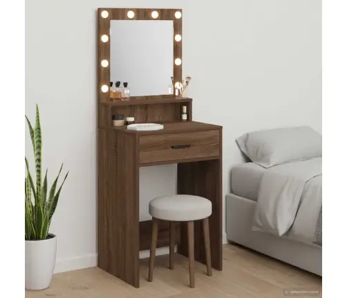 Kosmētikas Galdiņš Ar Led Gaismām, Brūns Ozols, 50X41X135 Cm Vidaxl