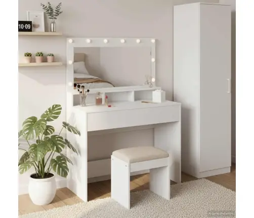 Balts Tualetes Galds Ar Led Gaismām - 100X41X135 Cm Vidaxl