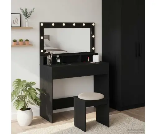 Tērpu Galds Ar Led Gaismām, Melnā Ozola Krāsā, 100X41X135 Cm Vidaxl