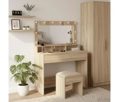 Tualetes Galdiņš Ar Led Gaismām Sonoma Ozols 100X41X135 Cm Vidaxl