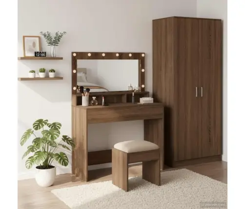 Tualetes Galdiņš Ar Led Gaismām, Brūna Ozola, 100X41X135 Cm Vidaxl