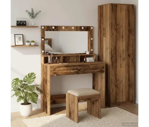 Tualetes Galdiņš Ar Led Gaismām - Vintage Koks - 100X41X135 Cm Vidaxl