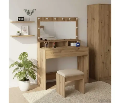 Kosmētikas Galds Ar Led Gaismām Amatnieku Ozolā, 100X41X135 Cm Vidaxl