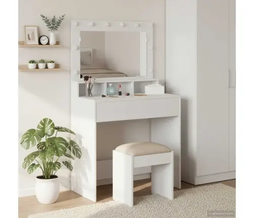 Meitene Vai Sievietes Trauku Galds Ar Led Gaismām, Balts, 79X41X135 Cm Vidaxl