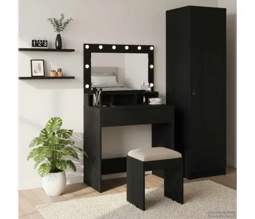 Tualetes Galdiņš Ar Led Gaismām, Melns Ozols, 79X41X135 Cm Vidaxl