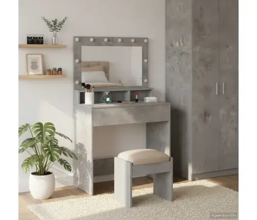 Kosmētikas Galdiņš Ar Led Gaismām, Betona Pelēks, 79X41X135 Cm Vidaxl